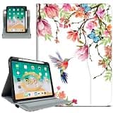 Rotating Case for iPad (A16) 11th Generation, for iPad 10th Generation Case with Pencil Holder Women Men Kids 360 Swivel Multi-Angle Adjustable Stand Pencil Holder/Pocket/Hand Strap Hummingbird