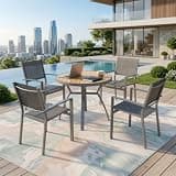 Classic 5 Pieces Outdoor Dining Set with Rust-resistant Aluminum Table for Poolside, Patio Furniture Set with Thick HDPS Tabletop&All-Season Comfort Armrests for Garden (5 PCS with round table)