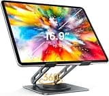 LOXP Metal Tablet Stand, 360 Rotating iPad Stand with Heavy-Duty Base, Tablet Holder Compatible with 4.0-16.9" Device, iPad Pro Air Mini, Kindle, Surface Tablet, Portable Monitors - Gray