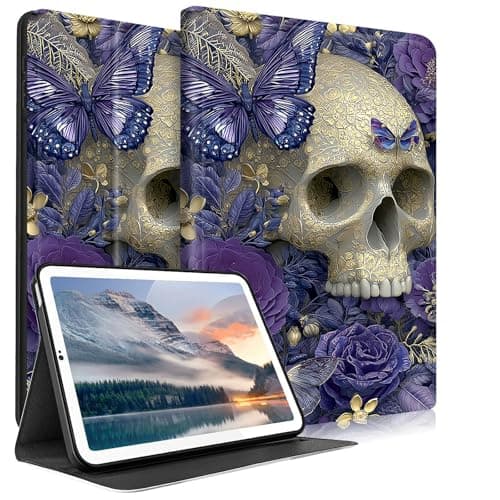 Case for All-New Kindle Paperwhite 12th Gen 2024 & Kindle Colorsoft 2024/2025(7"),PU Leather Stand Shell Multiple Viewing Angles Protective Cover,Skull Butterflies Flowers