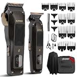 SUPRENT Ripple Professional Hair Clippers for Men, Cordless Barber Kit with 7500RPM High-Speed Motor, Adjustable Zero-Gapped Blades, 10 Guard Combs & Storage Bag, Heavy-Duty Black Gold Design