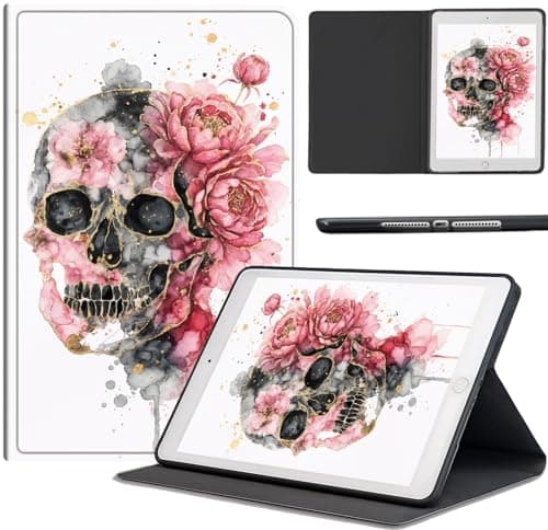 AIRWEE Case for iPad mini A17 Pro 8.3" (2024 Release), Slim PU Leather Stand Cover with Auto Wake/Sleep, Lightweight Full-Body Protective Case for iPad mini 8.3-inch, Gold Foil Flower Skull