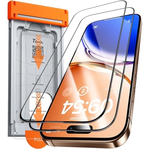 TOCOL for iPhone 16 Pro Screen Protector Zero Bubble Auto-Dust Removal 9H+ Hardness Tempered Glass for Full Coverage Easy Installation 6.3-Inch 2 Pack
