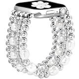JR.DM Silver Beaded Bracelet Bands Women Compatible with Apple Watch 40mm 42mm(S10/11) 41mm 38mm Dressy Fancy Stretchy Elastic Jewelry Strap Replacement for iWatch Series 11/10/9/8/7/6/5/4/3/2/1/SE