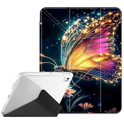 Case for iPad (A16) 11th Generation 11 Inch (2025), iPad 10th Gen 10.9 Inch (2022)，Clear Back Y-Fold Standing Cover with Pencil Holder Auto Sleep/Wake, Colored Butterfly