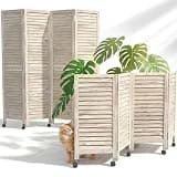 Amsleekey 4 Panel Wood Room Divider Panel, 67" H Folding Privacy Screen with Lockable Wheels, Divider for Room Separation, Freestanding Wall Divider, Louvered Partition for Home, Office, Bedroom