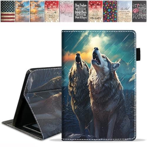 FQTBCEARI Designed Case for All-New Amazon Kindle Fire 7 Tablet (7", 12th Generation, 2022 Release), Slim PU Leather Cover with Card Slot & Auto Wake/Sleep, Wolf Howling
