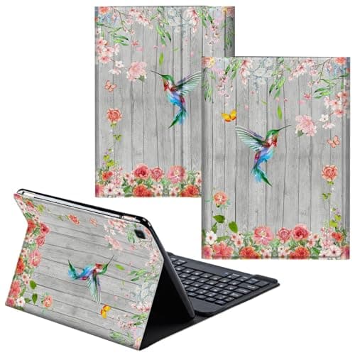 CGFGHHUY for Samsung Galaxy Tab S6 Lite Case 2022/2020 Detachable Wireless Keyboard and PU Leather Stand Cover Protective Tablet Case for Samsung Galaxy Tab S6 Lite 10.4 inch - Hummingbird Flowers