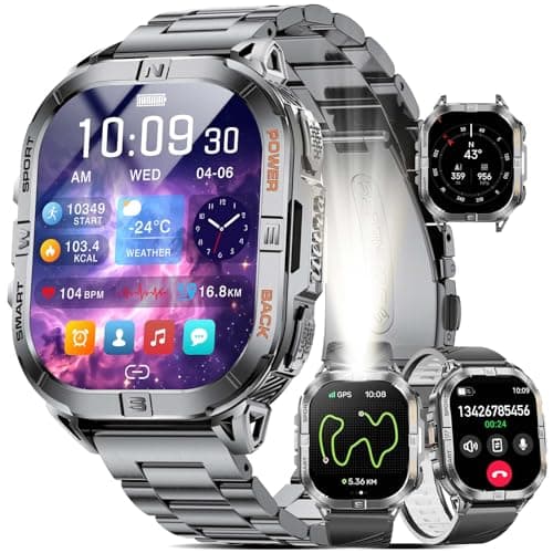 LIGE GPS Sports Smart Watch for Men, 2.13'' AMOLED Smartwatches, 170+ Sport Modes/LED Flashlight/Compass, IP68 Waterproof Step Tracker Watch, Sleep/Pedometer Smart Watches for Android iOS (Black)