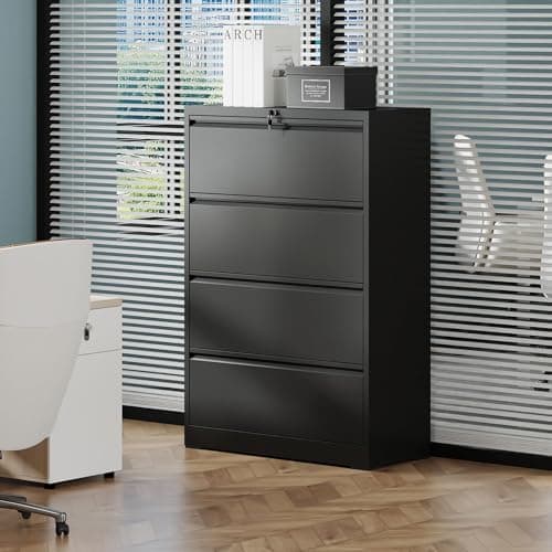 4-Drawer Lateral File Cabinet, Heavy-Duty Metal Filing Cabinet, 35.4 Inch Wide Locking File Cabinet for Home Office, Space-Saving Vertical Storage with Anti-Tip Interlock, for Letter/Legal/A4 Files