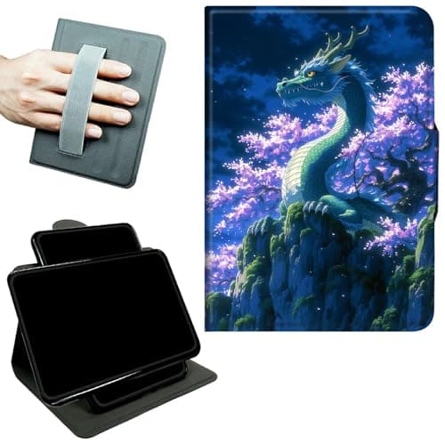 RWUTYTIUL Rotating Handle Case for Samsung Galaxy Tab A7 Lite 2021 8.7", 360 Degree Swivel Kickstand with Magnetic Closure Shockproof Leather Protective Cover for Women Men, Purple Tree Dragon