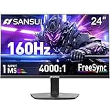 SANSUI 24" 1ms 160Hz Gaming Monitor, FHD 1080P Computer Screen, FreeSync Sync, 4000:1 Contrast, 110% sRGB, HDMI & DP Ports, VESA Mount, HDMI Cable Included
