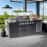 85-Inch 4-Burner 72000 BTU Stainless Steel Outdoor Kitchen Island Gas Grill, 304 BBQ Island with Refrigerator, Rotisserie Ready, Granite Countertops, Storage Cabinets & Drawers, Side Burner