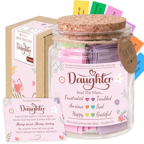 Bible Verses Jar for Daughter – Daughter Gifts From Mom, Mothers Day gifts for Daughters, 92 Bible Verses Folded by hand, Christian Gift for Women
