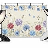 Blue Purple Red Hydrangea Backdrop 7x5ft Country Butterflies Flowers Beige Photography Backdrop Photoshoot Background Tapestry Banner for Birthday Baby Shower Decoration Party Video Photo Studio Props