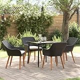NKOPPFG 5 Piece Black Poly Rattan Outdoor Dining Set with Tempered Glass Table and Cushioned Chairs