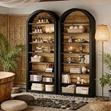 LOVEZOE 8 Tier Arched Bookshelf, Two Tone Bookcase with Closed Back, Thickened MDF Storage Shelf for Home Office, Anti Dumping Kit Included