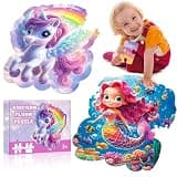 FAMOPLAY 45pcs Unicorn & Mermaid Double-Sided Floor Puzzles, Ages 3-8, 27.6x32 In, Waterproof, EVA Material, Jumbo Jigsaw Puzzle, 1 Set of 45 Pieces