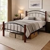 L'Baiet Full Metal Bed Frame with Wood Posts, No Box Spring Needed