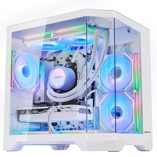 HoengagerGaming PC - AMD Ryzen 5 9600X 6-Core 3.9GHz, Intel Arc B580 12GB, 16GB DDR5 RAM, 1TB PCIe SSD, WiFi + BT, 850W PSU,Liquid Cooler,Windows 11-RGB Prebuilt Desktop-White
