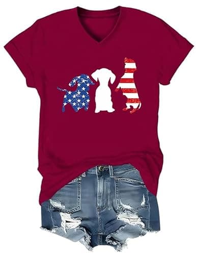 4th July Dachshund Shirt Funny Dachshund Shirts for Women 4th of July T Shirt V Neck T-Shirt
