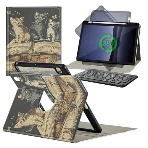DHYYDSQZ Keyboard Case for Samsung Galaxy Tab A9+ Plus 11 Inch 2023 Model (SM-X210/X216/X218) with 360 Degree Rotating Slim Stand Cover Detachable Wireless Keyboard & S Pen Holder, Retro Cat Book