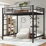 Metal Full Size Loft Bed,Heavy Duty Loft Bed Frame Full with 2 Ladders and Guardrails for Kids, Teens, Adults,Noise-Reducing,Space-Saving,Round Tube,Black