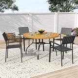 Hassyee 5-Piece Outdoor Patio Dining Set with Round Dining Table and Umbrella Hole for Poolside, Backyard, Metal Furniture Set with Slatted Tabletop for Lawn, Garden, Balcony