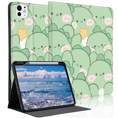 Idocolors Cute Green Dinosaur Case for 10.2" iPad 2019/2020/2021(7th/8th/9th Gen) with Pencil Holder, Auto Wake/Sleep Leather Soft TPU Back Cover for Women Girls
