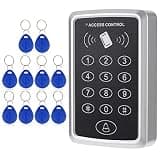 FTVOGUE 125KHz Proximity Single Door Access Control System Keypad with 10pcs ID Keyfobs for Office Home Security, Smart Card Standalone Reader Supports Password and Card Unlock