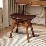 IUNVR Solid Wood Vanity Stool Chair with Leather Cushion, Comfortable Makeup Vanity Stool, Small Stool for Vanity Use, Backless Vanity Chair, Compact Makeup Chair for Bedroom & Study