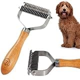 Pet Dematting Comb for Dogs and Cats with Wood Handle, Deshedding Undercoat Rake with Stainless Steel Blades, Pet Comb for Detangling Thinning and Shedding, All Hair Types [We Love Doodles]