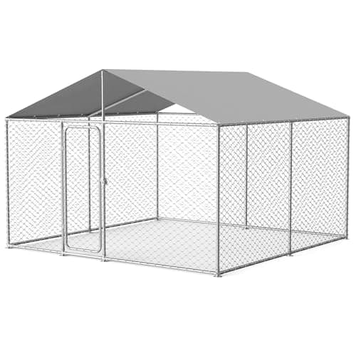 Docagt 10x10' Large Outdoor Dog Kennel, Heavy Duty Dog Enclosure with Roof, Weather Resistant Cover and Security Lock, Outside Pet Pens Run for Yard