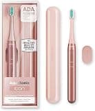 Aquasonic Icon ADA-Accepted Rechargeable Toothbrush | Magnetic Holder & Slim Travel Case | 2 Brushing Modes & Smart Timers | Gentle Micro-Vibrations (Blush)