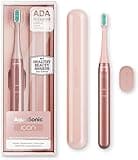 Aquasonic Icon ADA-Accepted Rechargeable Toothbrush | Magnetic Holder & Slim Travel Case | 2 Brushing Modes & Smart Timers | Gentle Micro-Vibrations (Blush)