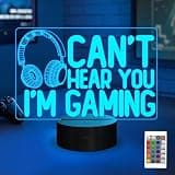 YuanDian Can't Hear You I'm Gaming Night Light, Headset Graphic Video Games Gamer Gift Funny 3D Illusion Lamp 16 Colors Changing Touch & Remote Control for Men Gamers Teenagers and Kids