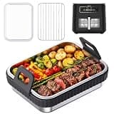 JIAN YA NA Stainless Steel Air Fryer Pan with Silicone Handles, Dual Zone Basket with Rack & Lid, Dishwasher Safe Accessories for Ninja Instant 9-10L Air Fryers