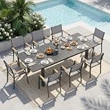 RoyalCraft Aluminum Outdoor Patio Table and Chairs Set with 91.33" L -39.37" W Expandable Dining Table, 9-Pieces Patio Furniture Set for 8, Patio Table Set with Stackable Quick Drying Chairs, Grey