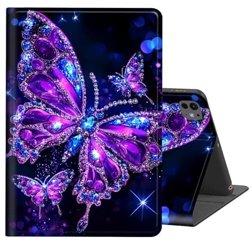 FKIUBWRY for iPad Pro 13 inch Case 2024,Case for iPad Pro 13-inch (M4),Slim PU Leather Multi-Angle Stand Folio Cute Heavy Duty Protective Cover with Auto Wake/Sleep,Glitter Purple Butterfly
