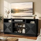 RoyalCraft Black TV Stand for TVs Up to 65'', Mid-Century Modern Entertainment Center with Storage and Adjustable Shelves, Wood Tall TV Console for Living Room, Bedroom,Black