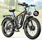 PUJH 6000W Dual Motor Ebike for Adults, 60V 20Ah Fast Electric Bike,Up to 110 Miles,24" Fat Tire Full Suspension Electric Bike for Snow Off-Road Commuter Mountain E-Bike for Men Women (Black)