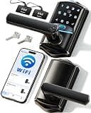 Veise VE029 WiFi Smart Lever Lock, Fingerprint Keyless Entry Door Lock with Handle, Built-in WiFi, Remote App Control, Electronic Digital Knob for Front Door and Bedroom, IP65 Waterproof, Matte Black