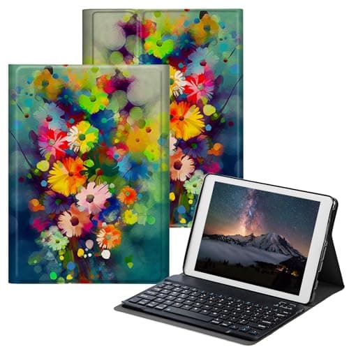 BPQOJB for Samsung Galaxy Tab A SM-T510 Case with Detachable Wireless Keyboard & Adjustable Stand Protect Cover Tablet Case for Samsung Galaxy Tab A 10.1 inch 2019 - Colorful Flowers