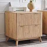 T4TREAM 2 Drawer File Cabinet, 31.8" Fluted Lateral File Cabinet w/Files Hanging Rod for Letter/Legal/A4, Large Tabletop for Printer, Office Wood Printer Cabinets, Natrual Oak