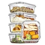 Vtopmart 5Pack 22oz Glass Storage Containers with Lids, Glass Meal Prep Food Container Sets with Snap Airtight Lids for Microwave, Oven, Freezer and Dishwasher, Grey