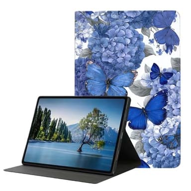 DHEEBFWE Case for Kindle Fire HD 10 Tablet Case (9th/7th/5th Generation, 2019/2017/2015 Release) 10.1",Slim Hybrid Multi-Angles Viewing Stand Cover w/Auto Wake/Sleep,Blue Butterfly Hydrangea
