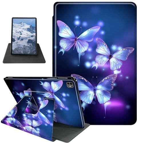 Case for iPad Pro 11 Inch Case M4(2024, 5th Generation) Purple Butterflies Theme 360 Degree Rotating Stand Protective Cover with Auto Sleep/Wake