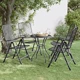 LPERTGFHU Set of 4 Folding Patio Chairs, Heavy Duty Metal Mesh Outdoor Garden Chairs with 7-Position Adjustable Backrest, Space-Saving Reclining Furniture, Anthracite