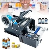 DJCDDM Round Bottle Labelling Machine, Manual Label Applicator, Adjustable Semi-Automatic 10-30pcs/Min, Self-Adhesive Labeling, Labeler for Bottles Columns and Pressure-Sensitive Adhesive