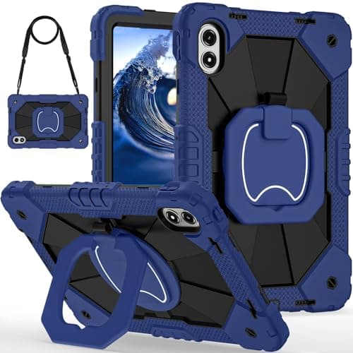 HurrayA Tablet Case Compatible with Redmi Pad 2 Pro 12.1 inch 2025 Heavy Duty Shockproof Cove Protective Case W 360 Swivel Kickstand+Hand Strap+Shoulder Strap(Navy Blue+Black)
